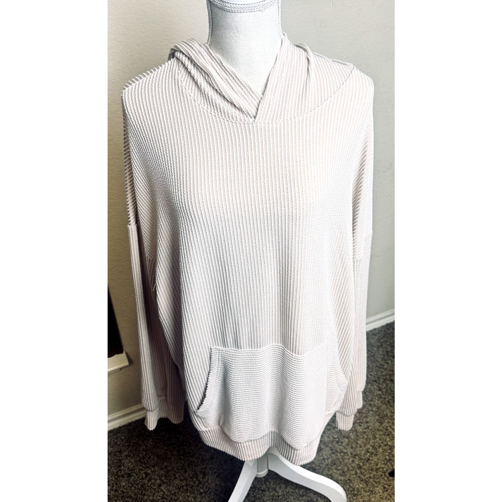 Dokotoo Ribbed Sweater Hoodie womens 2X oversized slouchy cream beige neutral